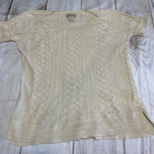 Lucky Brand Sweater Short Sleeve Open Knit Cream Size Small